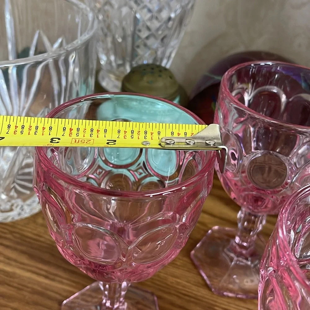 Rare Set of 3 Pink Vintage Fostoria moonstone water goblets